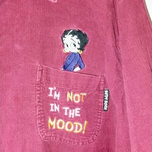 Betty Boop Corduroy Long Sleeve Button Up- Brick Red